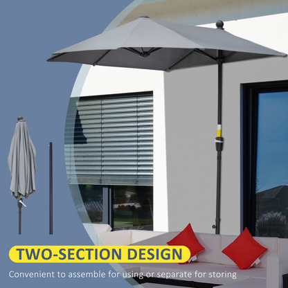 2m Half Garden Parasol Market Umbrella w/ Crank Handle, Base Dark Grey