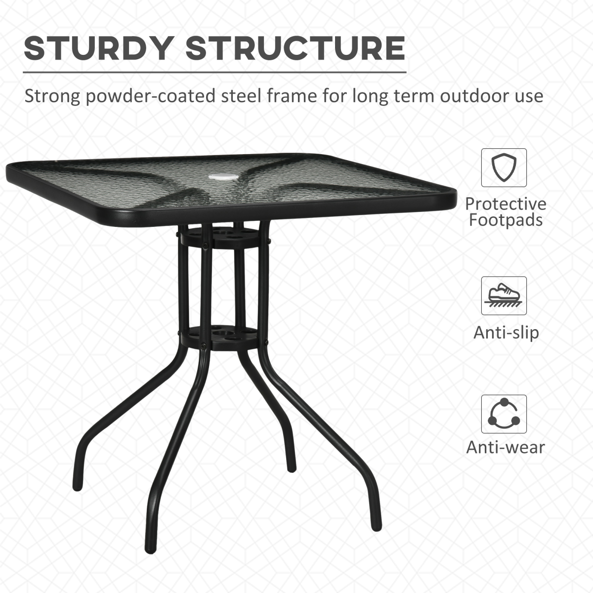 Square Patio Table, Tempered Glass Top Garden Dining Table 76 x 76cm