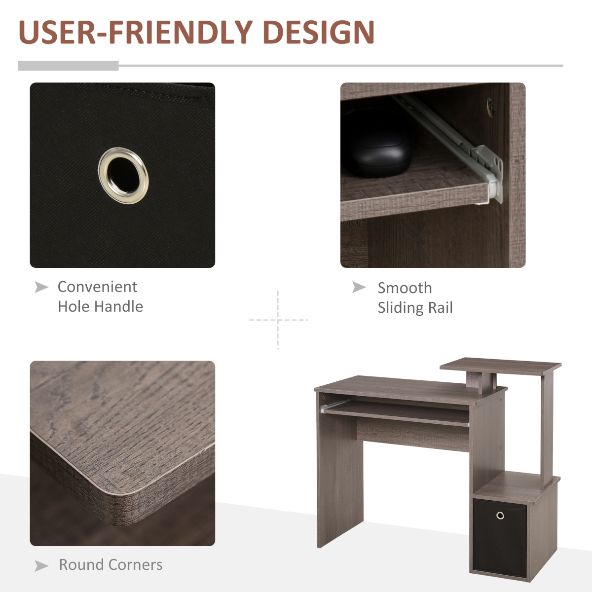 Computer Desk with Sliding Keyboard Tray Storage Drawer Shelf