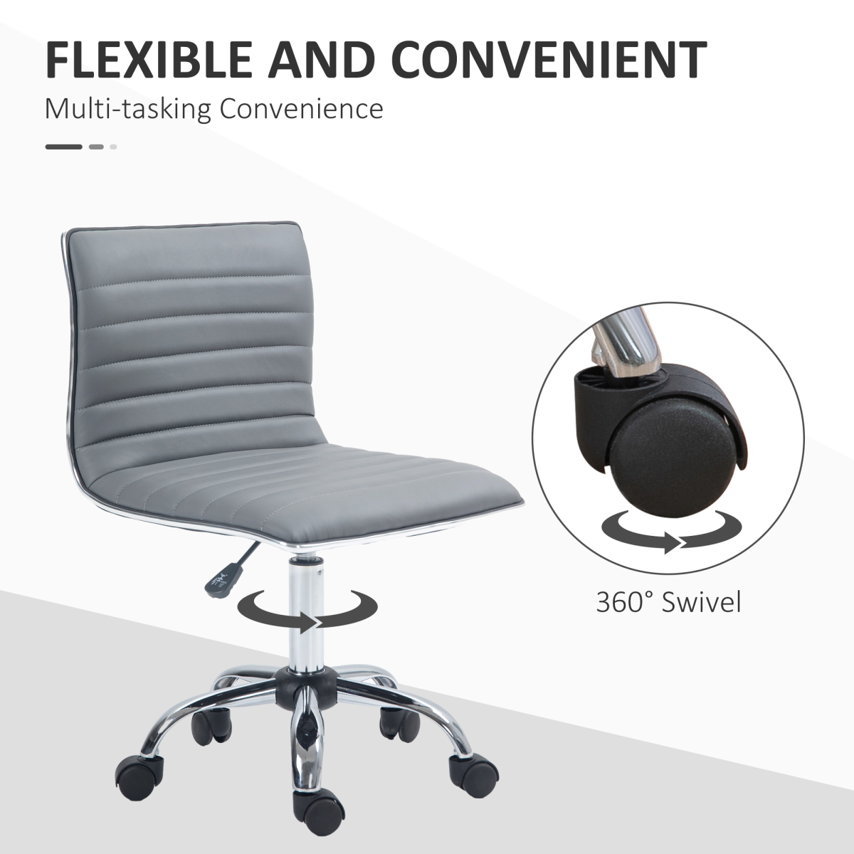 Armless Mid-Back Adjustable Office Chair with 360 Swivel Light Grey