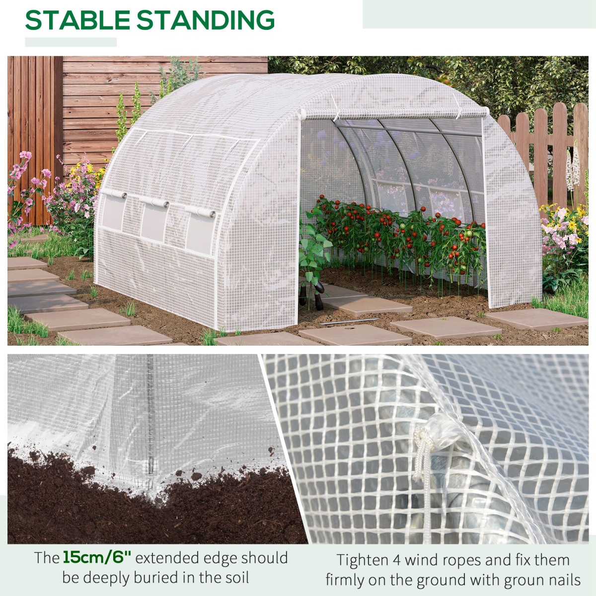 Polytunnel Greenhouse Pollytunnel Tent w/ Steel Frame White 3 x 3 x 2 m