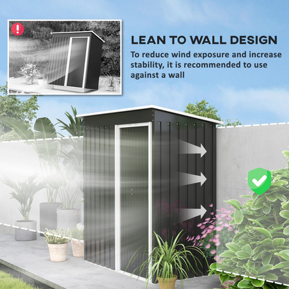 5 x 3ft Metal Garden Storage Shed Black