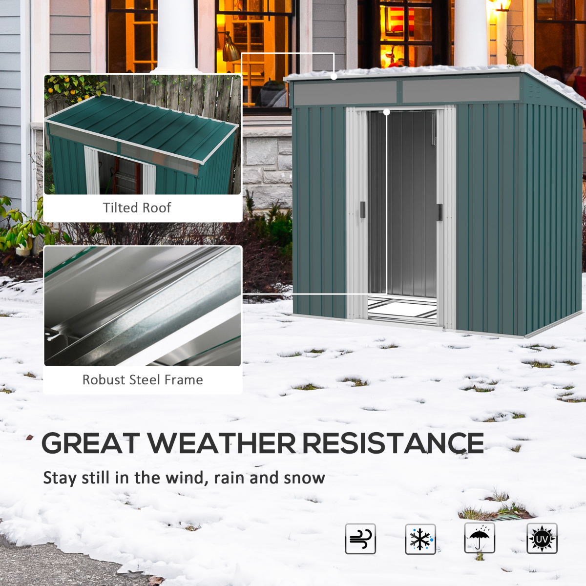 6.5x4FT Garden Shed with Foundation Lockable Metal Tool Shed Green