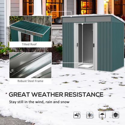 6.5 x 4ft Metal Garden Shed Green