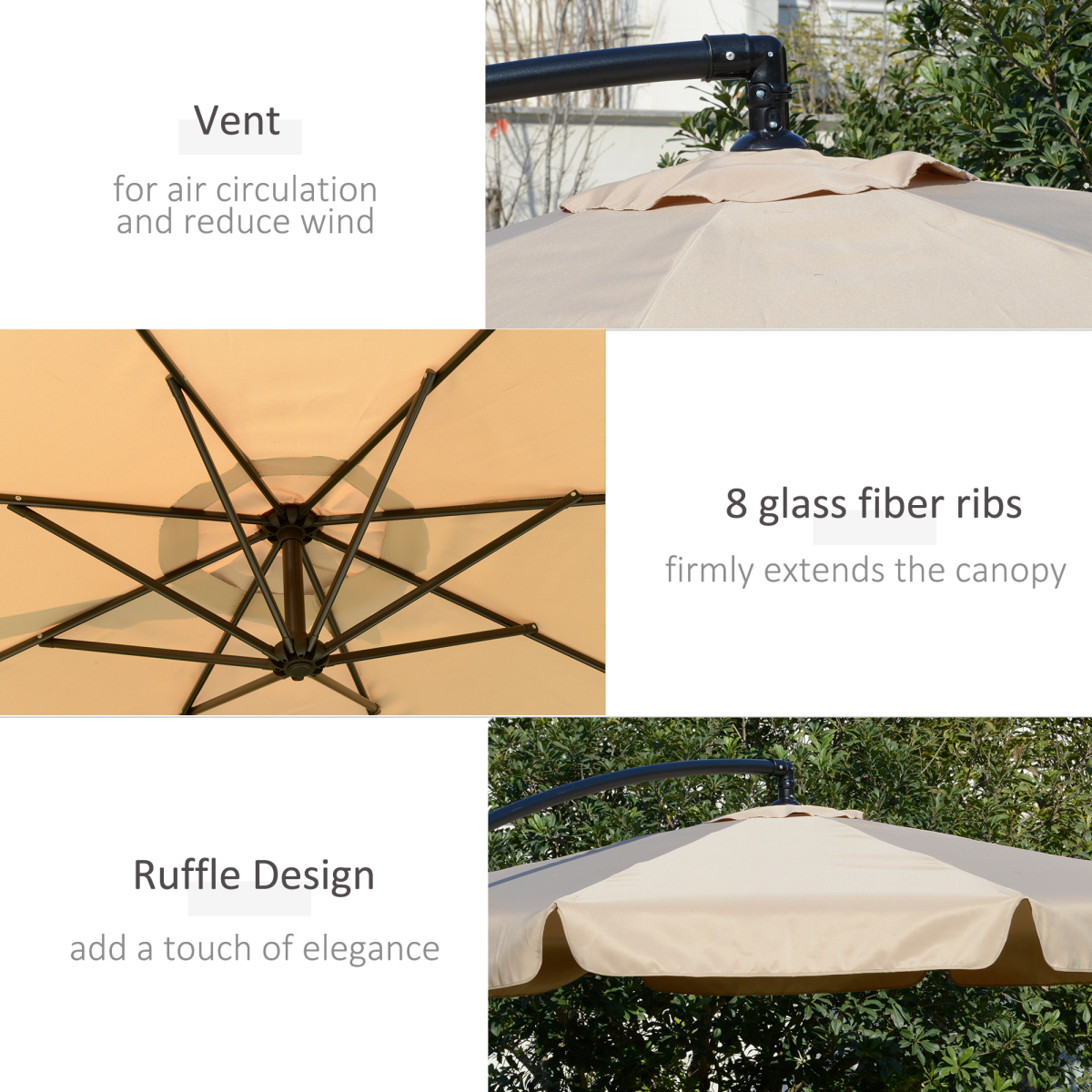 2.7m Garden Cantilever Banana Parasol Sun Shade w/ Crank, Light Brown