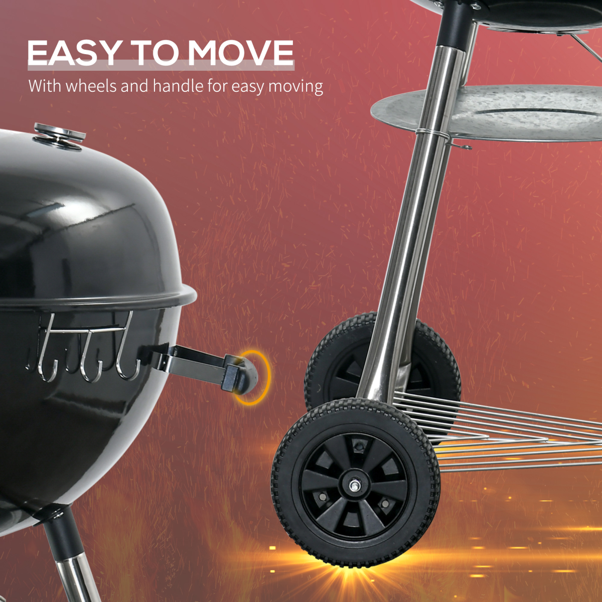Portable Kettle Charcoal Grill BBQ Smoker w/ Cover, Lid, & Thermometer