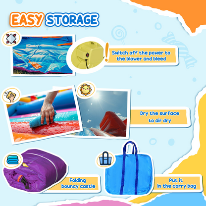 Bouncy Castle with Slide Pool House Inflatable w/ Blower Multi-color