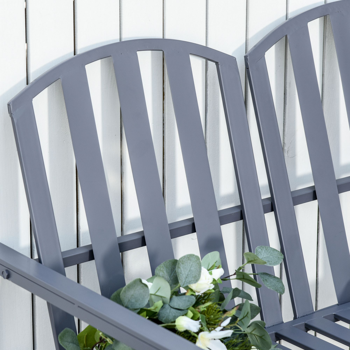2 Seat Steel Patio Garden Bench Chair Slat Design Backyard Porch