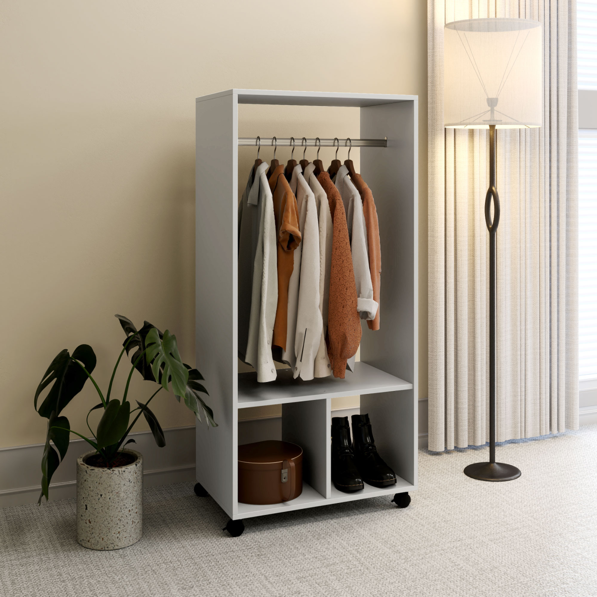 Open Wardrobe Clothes Rail Bedroom Clothes Storage Rod Shelves Grey
