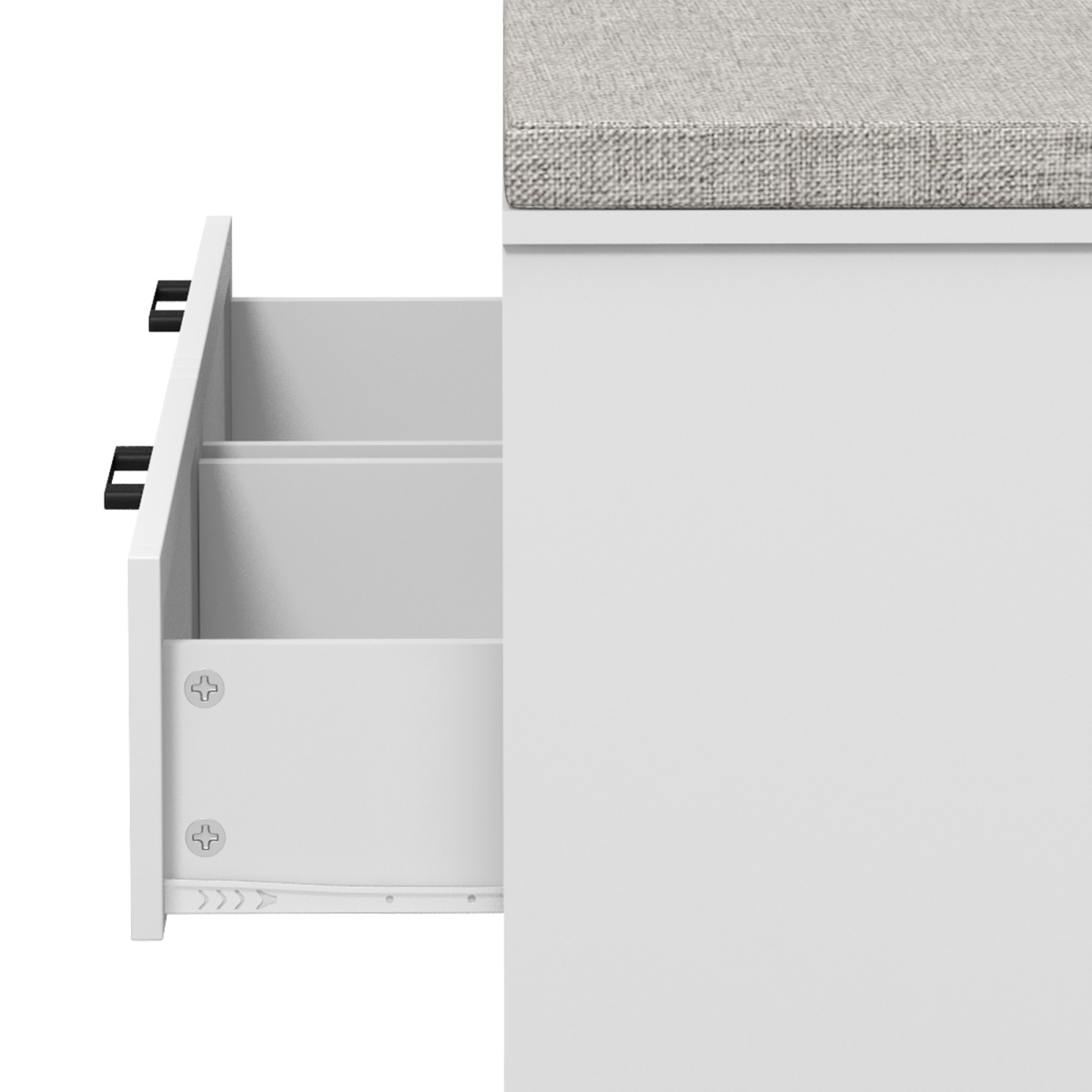 Shoe Bench with Removable Cushion, Open Compartments and Drawers