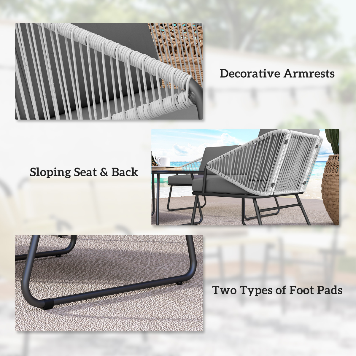 4 Piece Rattan Garden Furniture Set with Cushions, Grey