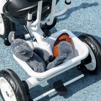 6 in 1 Kids Tricycle w/ Removable Handle for 1.5 year, White