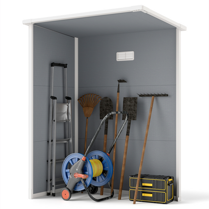5 x 3 Garden Shed w/ Floor, Lockable Door, Window and Vent, Grey