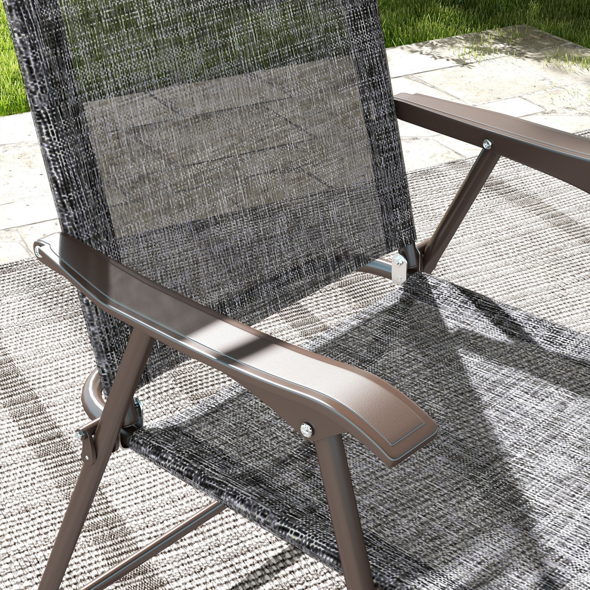 Folding Chairs Set with Armrest, Breathable Mesh Fabric Seat, Grey