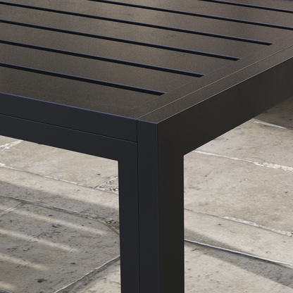 Outdoor Side Table Garden Table with Steel Frame and Slat Top Black