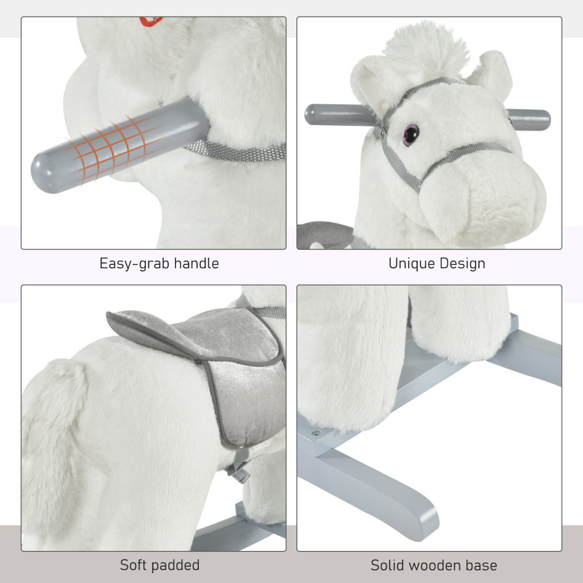 Kids Plush Ride-On Rocking Horse with Plush Toy Sound Handle Grip