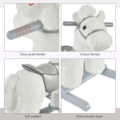 Kids Plush Ride-On Rocking Horse with Plush Toy Sound Handle Grip