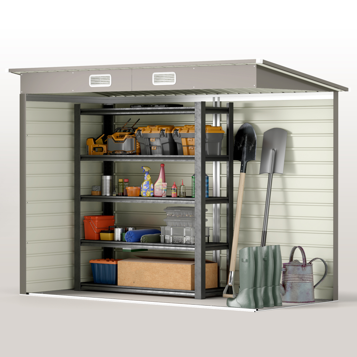 8 x 4FT Metal Garden Storage Shed with Double Doors, Light Grey