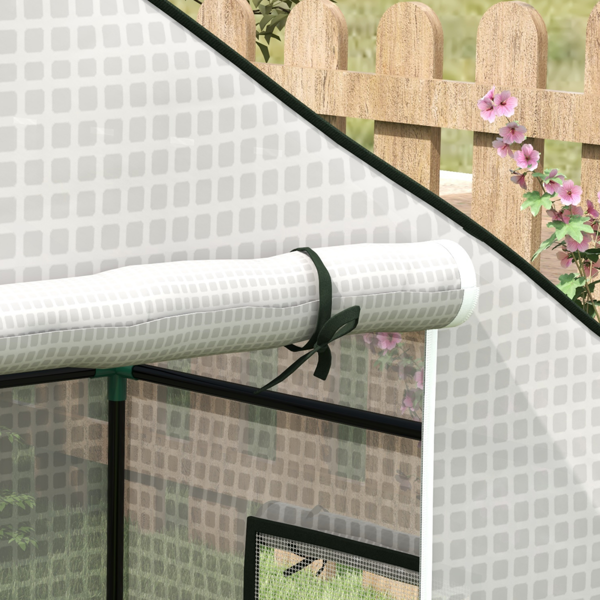 PE Greenhouse Cover Replacement with Door and Mesh Windows, White