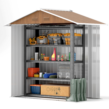 6.5x3.5ft Metal Garden Shed for Garden, Brown Wood Effect