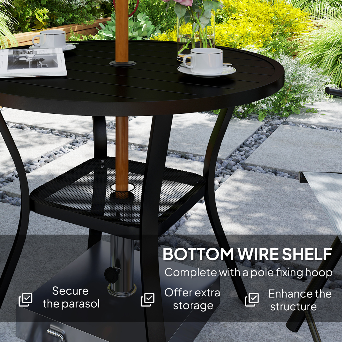 90 cm Garden Dining Table, Round Garden Table with Parasol Hole