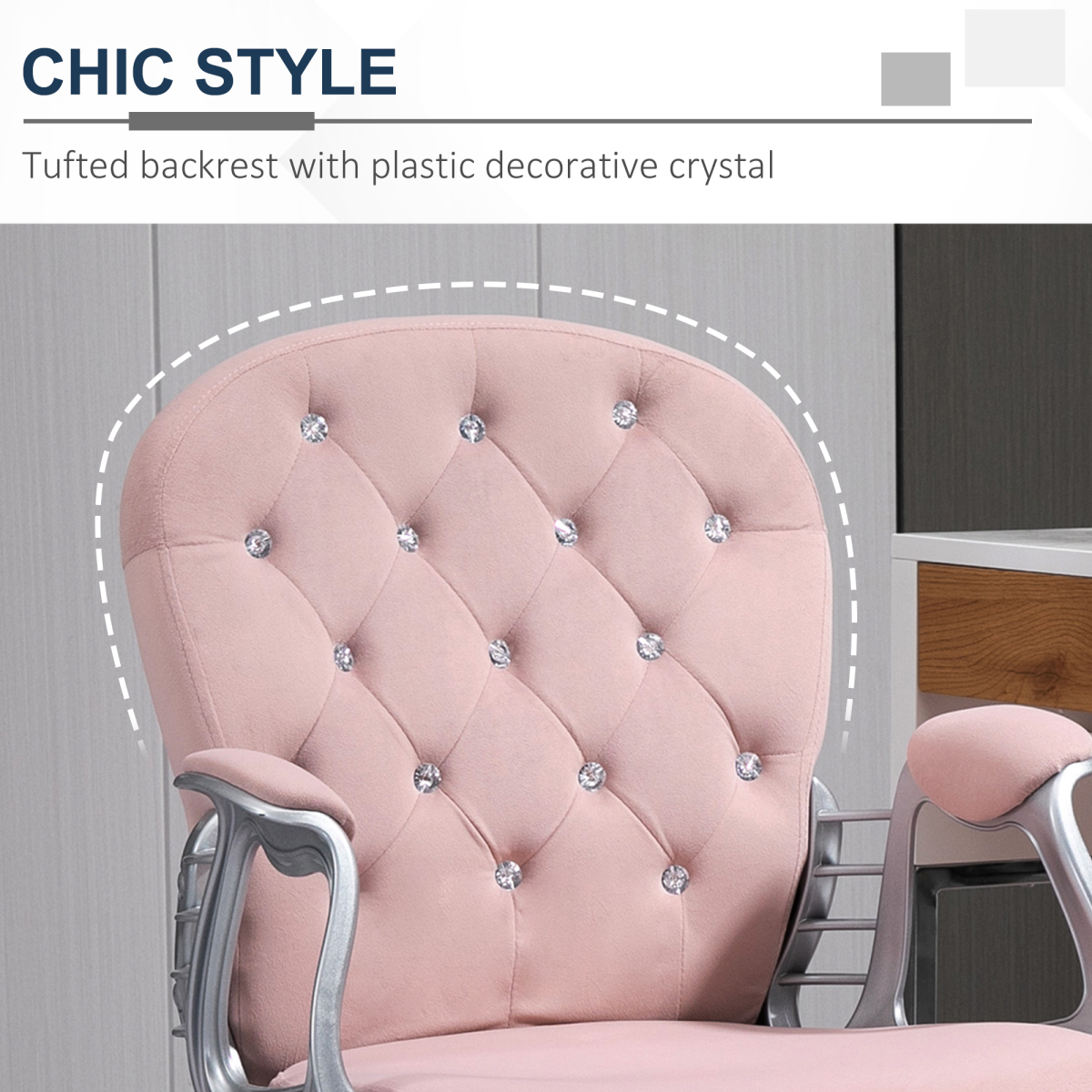 Office Chair Luxury Velour Diamond Tufted Padded Ergonomic 360 Swivel Pink