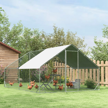 Walk In Chicken Run Large Galvanized Chicken Coop w/ Cover 3 x 4 x 2m Pawhut