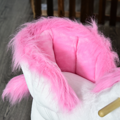 Kids Wooden Ride On Unicorn Rocking Horse Plush Toy Soft Seat Pink