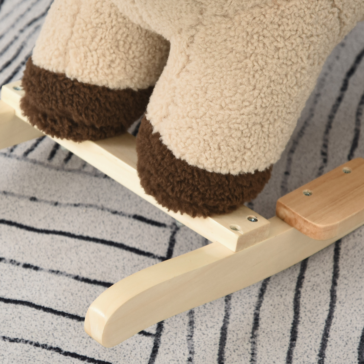 Kids Rocking Lion Plush Ride On Seat Sound Button Wood Base Seat Belt