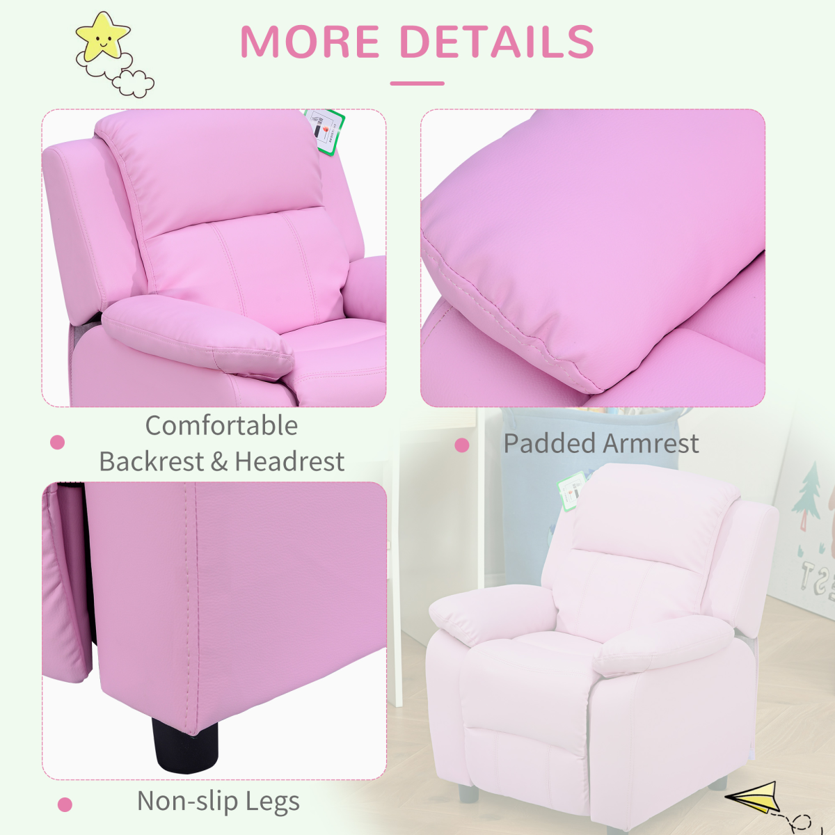 Kids Recliner Armchair Game Chair Sofa Children Seat In PU Leather