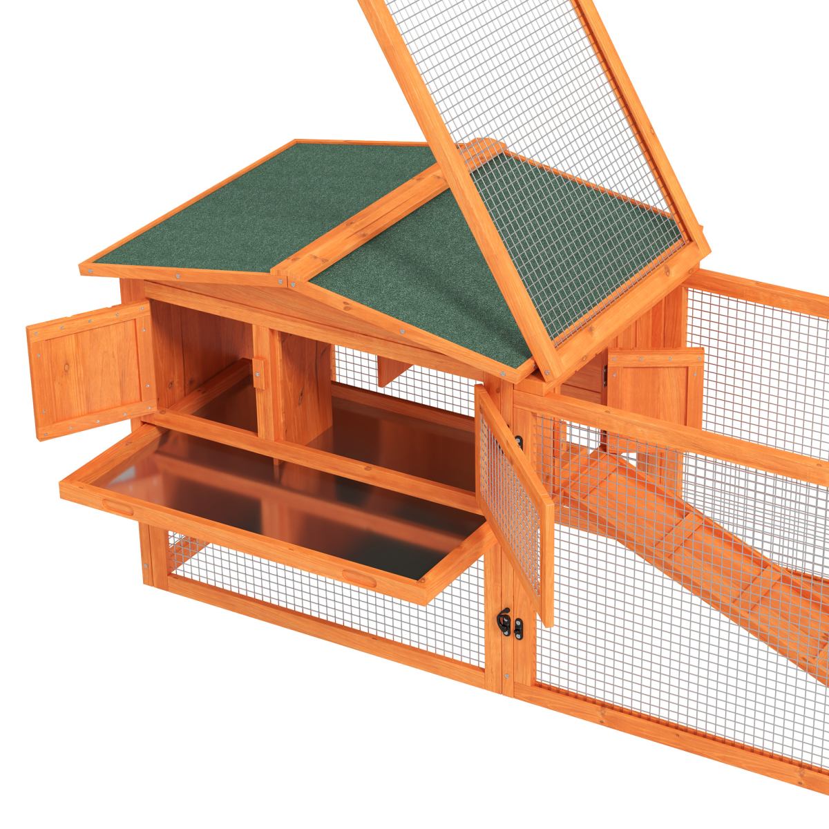 Rabbit Hutch and Run Outdoor Sliding Tray Hay Rack Ramp, 156x58x68 cm