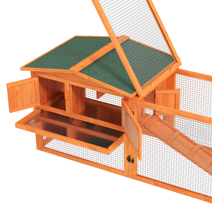 Rabbit Hutch and Run Outdoor Sliding Tray Hay Rack Ramp, 156x58x68 cm