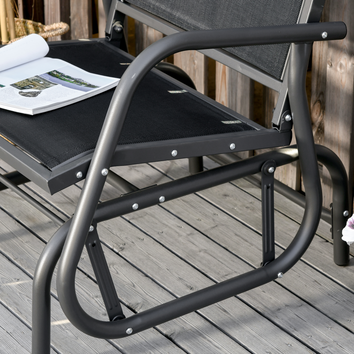 Outdoor Gliding Swing Chair Garden Seat w/ Mesh Seat Curved Back Steel Frame