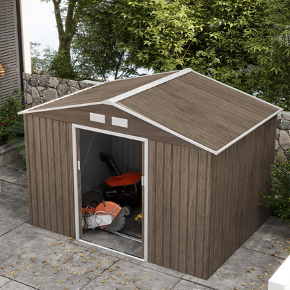 9 x 6ft Metal Garden Storage Shed Light Brown