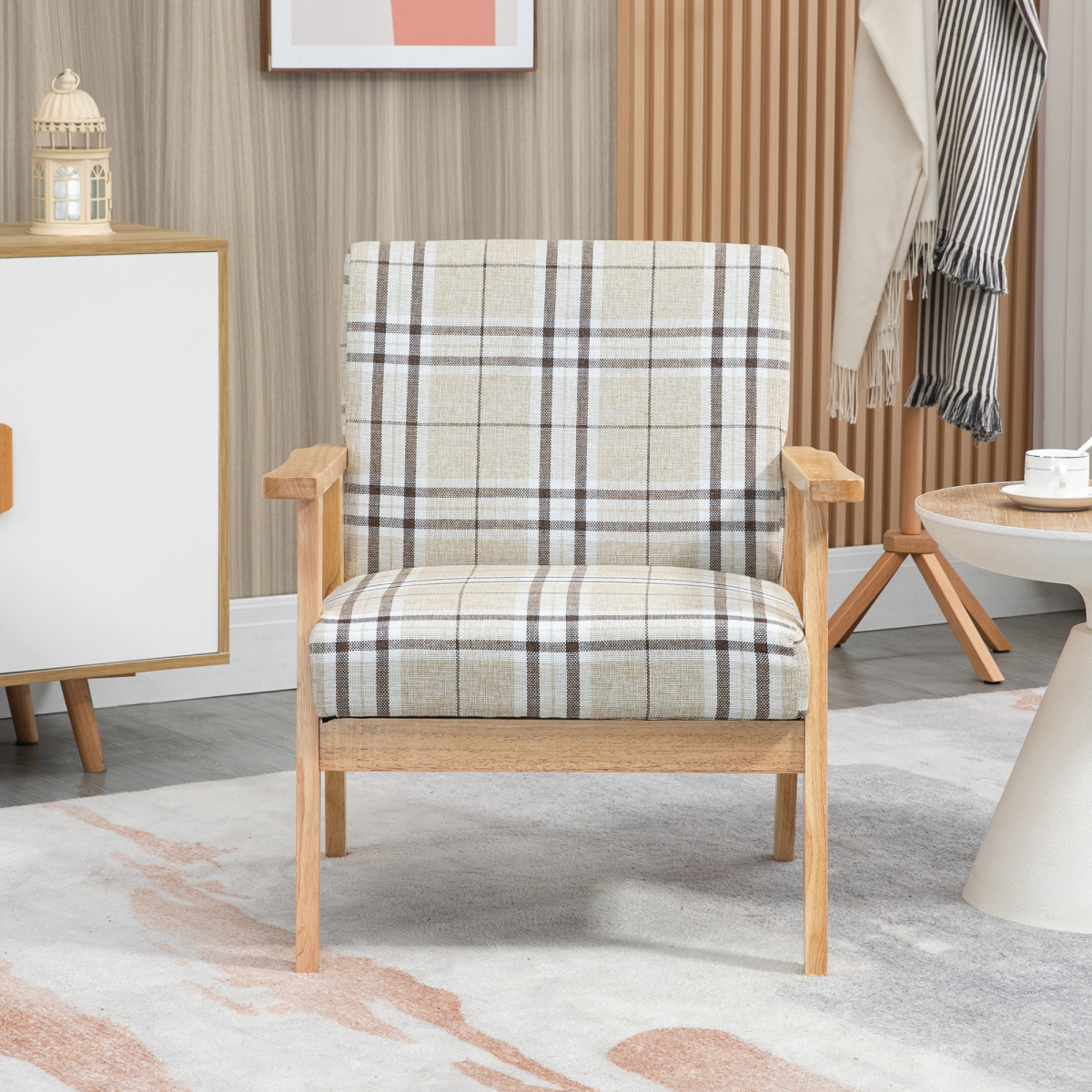 Modern Accent Chairs Upholstered Linen-Feel Living Room Chair Beige