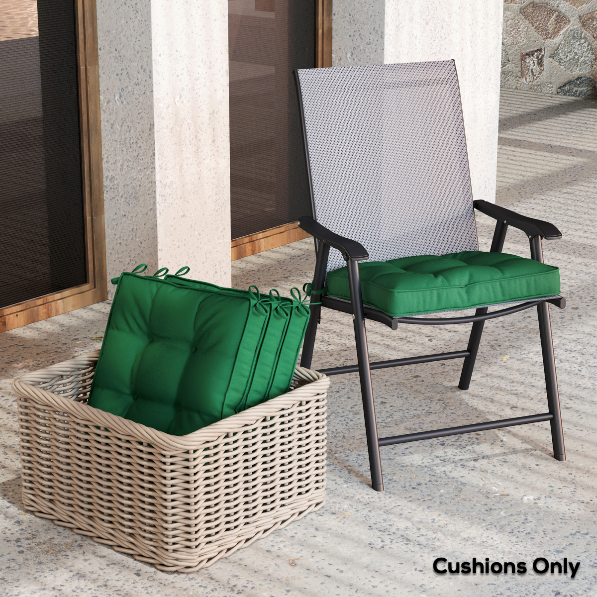 42 x 42cm Replacement Garden Seat Cushion Pad with Ties, Green