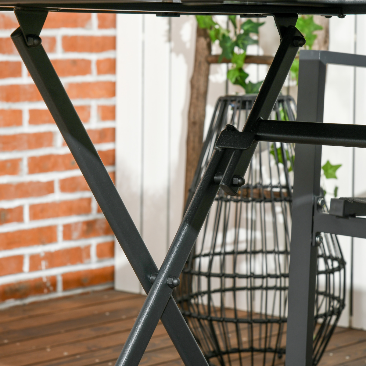 Folding Outdoor Table for 6, Rectangle Glass Top with Parasol Hole 110x70x70cm