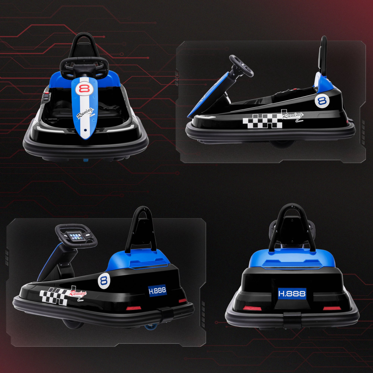 Kids Bumper Car, 360-Degree Rotation Waltzer Car w/ 2 Speeds - Black 6V
