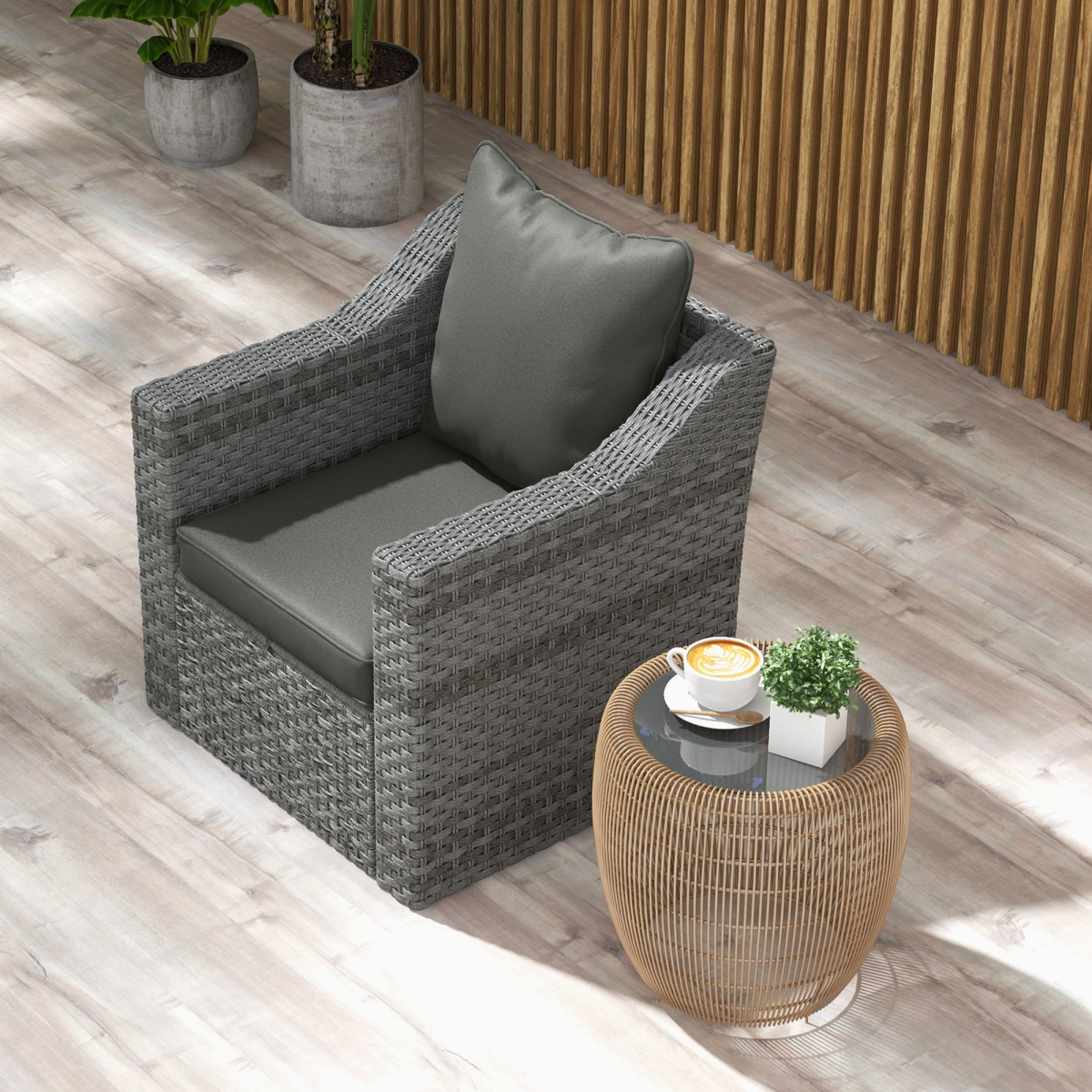 One-piece Outdoor Back and Seat Cushion for Garden, Charcoal Grey