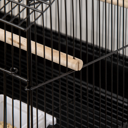 Metal Bird Cage w/ Plastic Perch Food Container Handle 50.5 x 40 x 63cm Black