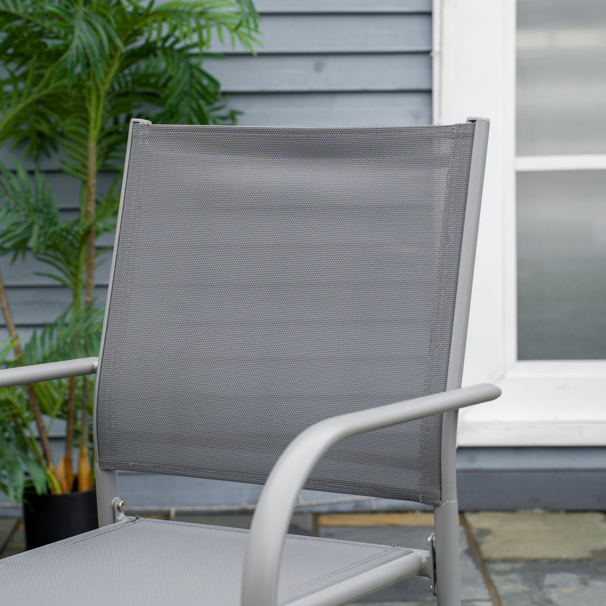 7 Piece Garden Dining Set, Steel Outdoor Table and Chairs, Grey