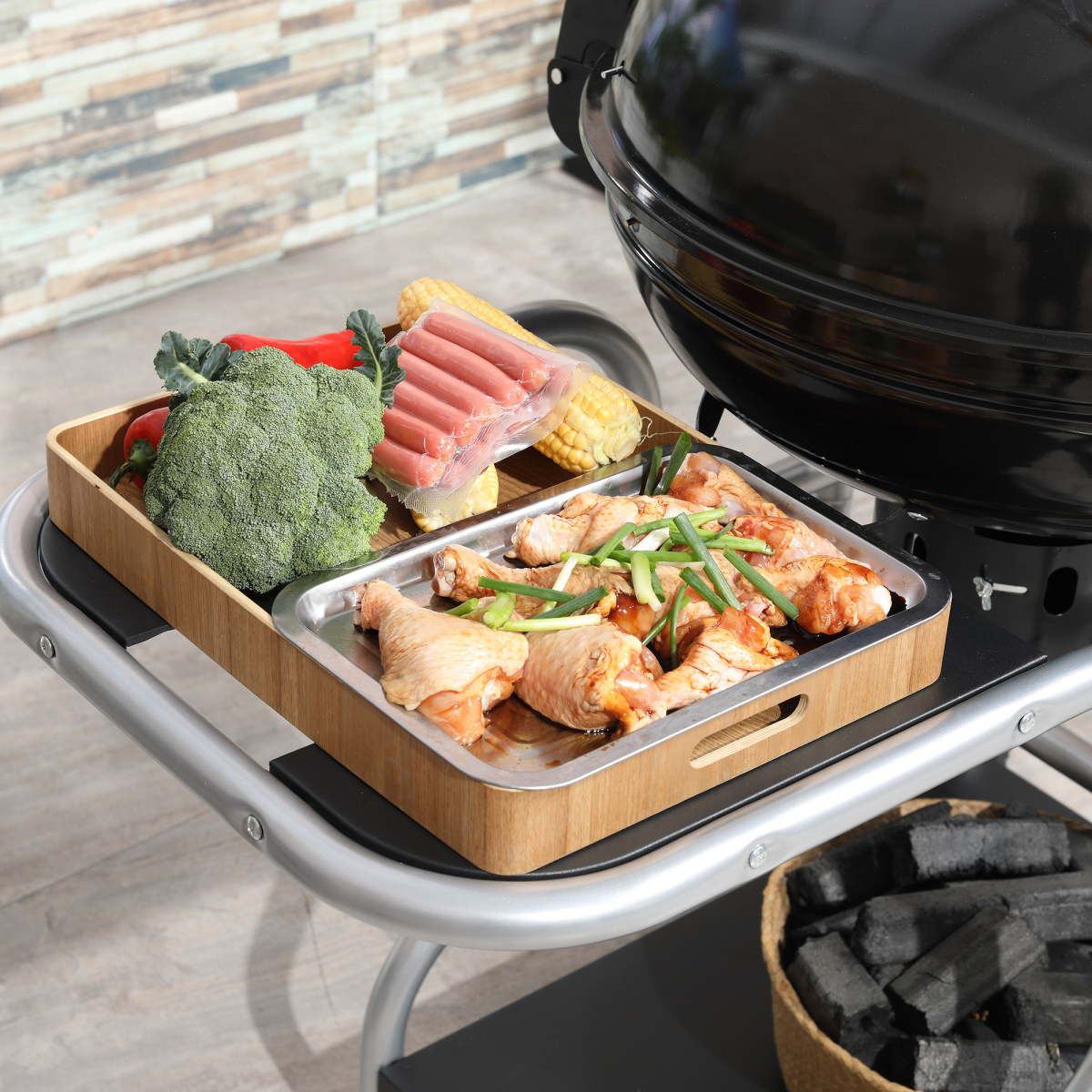 Garden Charcoal Trolley Barbecue Gril lW/Wheels-Black