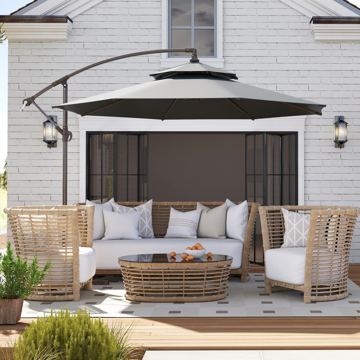2.7m Garden Banana Parasol Cantilever Umbrella Handle, Dark Grey