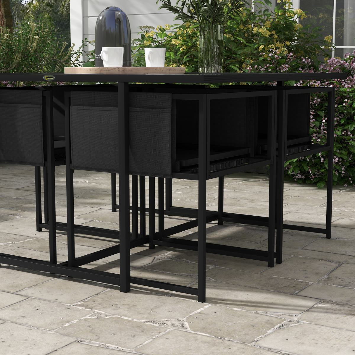 Outdoor Table and Chairs with Adjustable Backrest for Garden 4 Seater