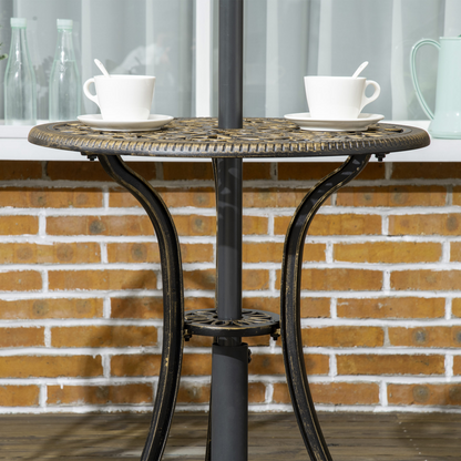 3-Piece Cast Aluminium Garden Bistro Set with Parasol Hole