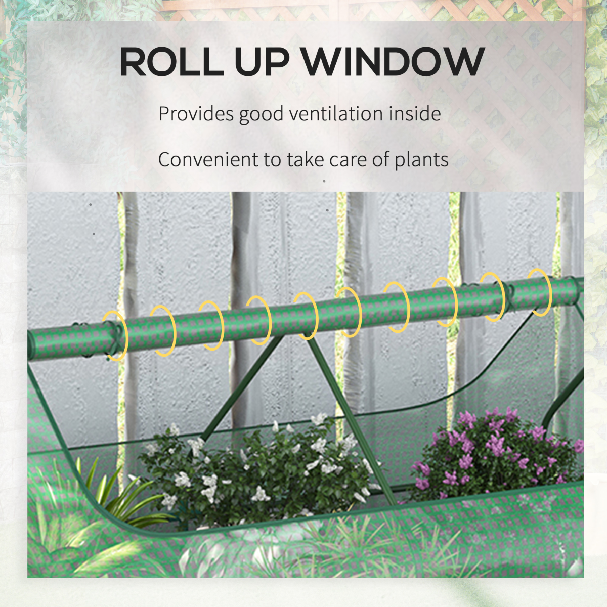 Raised Garden Bed Planter Box with Greenhouse, Large Window, Green