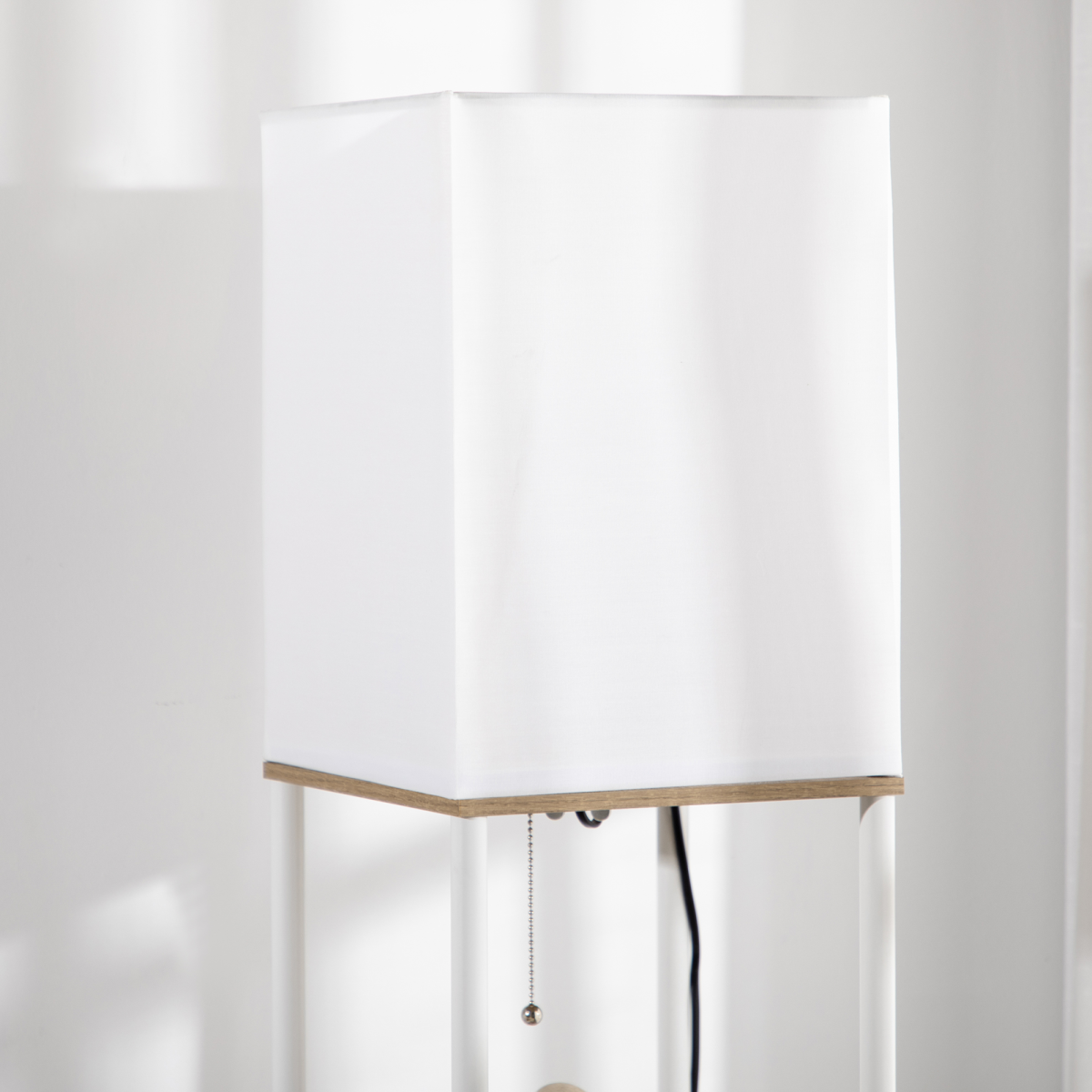 Modern Floor Lamp with Shelves and Fabric Lampshade for Living Room