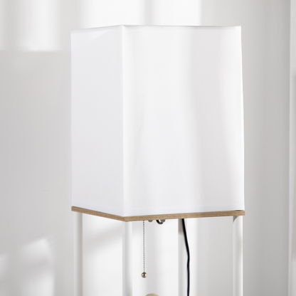 Modern Floor Lamp with Shelves and Fabric Lampshade for Living Room