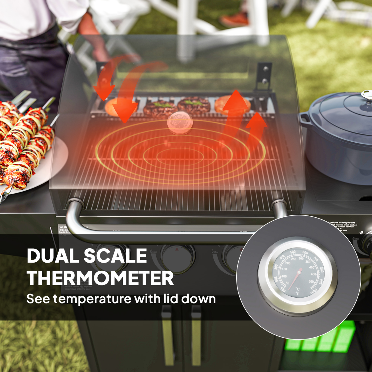 9.5 kW Gas Barbecue with 3+1 Burner, Storage Cabinet and Shelves