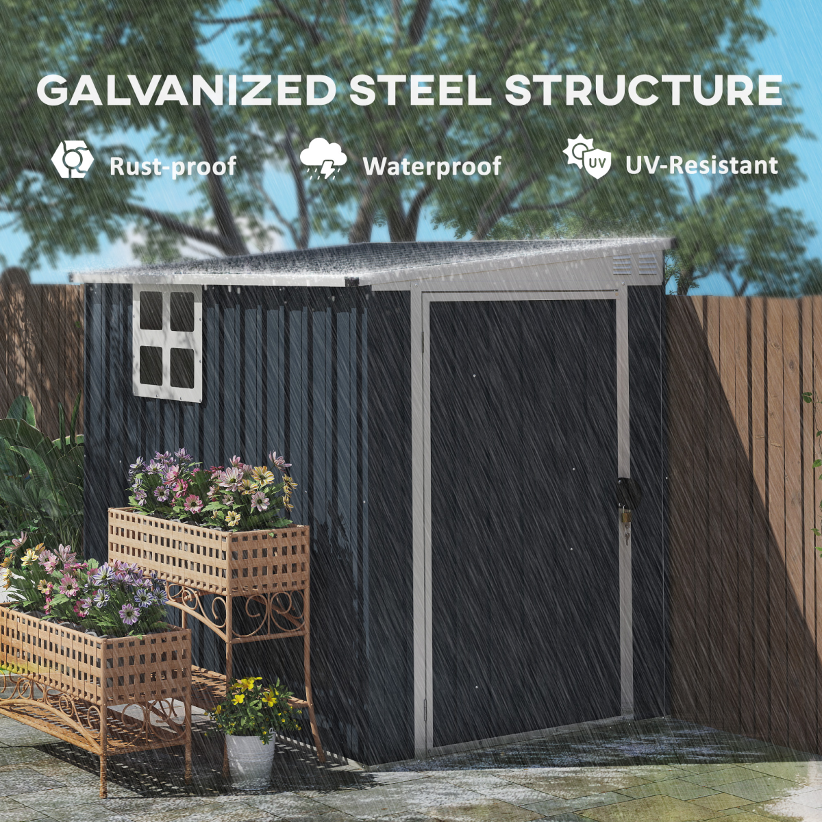 4 x 6ft Outdoor Garden Storage Shed with Window, Dark Grey